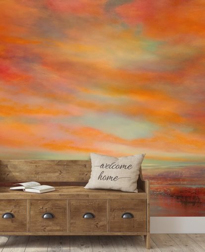 peinture murale abstraite personnalisable orange et rouge intitulée Glorious Evenings d'Annette Schmucker peinture murale abstraite personnalisable orange et rouge intitulée Glorious Evenings d'Annette Schmucker