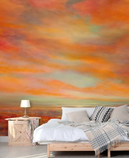 mural abstrato personalizável em laranja e vermelho chamado Glorious Evenings de Annette Schmucker mural abstrato personalizável em laranja e vermelho chamado Glorious Evenings de Annette Schmucker