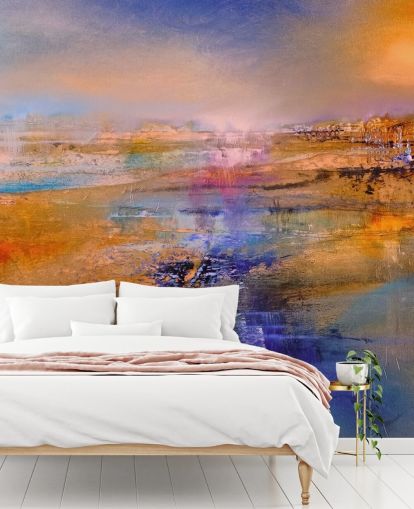 custom purple and orange abstract mural called Horizon by Annette Schmucker