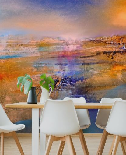 kundenspezifisches abstraktes Wandbild in Lila und Orange namens Horizon von Annette Schmucker kundenspezifisches abstraktes Wandbild in Lila und Orange namens Horizon von Annette Schmucker