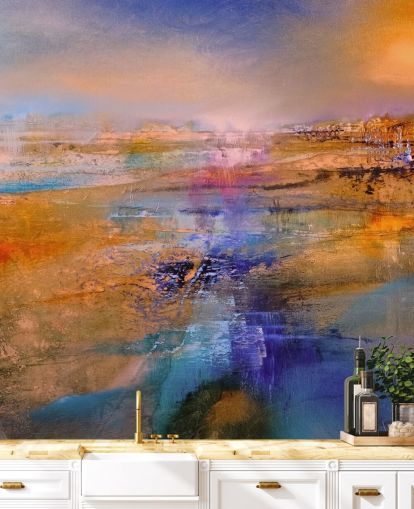 mural abstracto morado y naranja personalizado llamado Horizon de Annette Schmucker mural abstracto morado y naranja personalizado llamado Horizon de Annette Schmucker