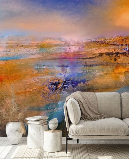 custom purple and orange abstract mural called Horizon by Annette Schmucker custom purple and orange abstract mural called Horizon by Annette Schmucker