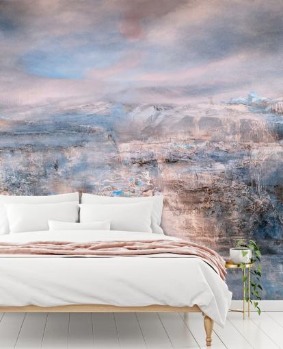 brugerdefineret lyserødt abstrakt vægmaleri kaldet Iceland Early Sun Panoramic af Annette Schmucker til soveværelser og stuer brugerdefineret lyserødt abstrakt vægmaleri kaldet Iceland Early Sun Panoramic af Annette Schmucker til soveværelser og stuer