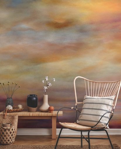 mural abstracto amarillo, naranja y morado llamado Last Light de Annette Schmucker mural abstracto amarillo, naranja y morado llamado Last Light de Annette Schmucker