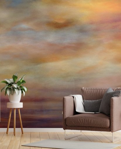 mural abstracto amarillo, naranja y morado llamado Last Light de Annette Schmucker mural abstracto amarillo, naranja y morado llamado Last Light de Annette Schmucker