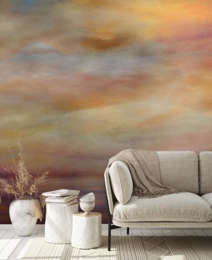 mural abstrato amarelo, laranja e roxo chamado Last Light de Annette Schmucker