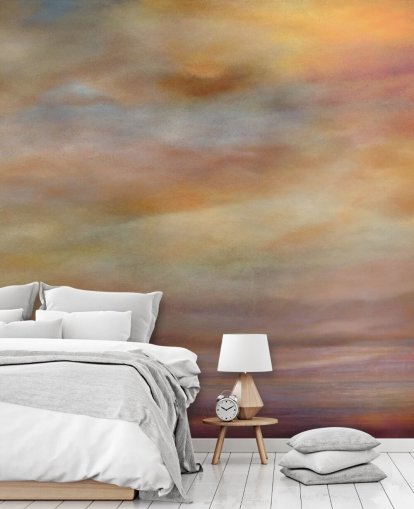 mural abstrato amarelo, laranja e roxo chamado Last Light de Annette Schmucker mural abstrato amarelo, laranja e roxo chamado Last Light de Annette Schmucker