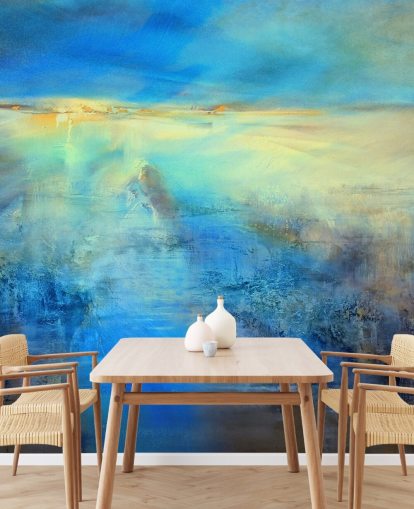 custom blue abstract art mural called Light Covers the World by Annette Schmucker for kitchens and bathrooms custom blue abstract art mural called Light Covers the World by Annette Schmucker for kitchens and bathrooms