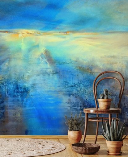 kundenspezifisches blaues abstraktes Kunstwandbild namens Light Covers the World von Annette Schmucker für Küchen und Badezimmer kundenspezifisches blaues abstraktes Kunstwandbild namens Light Covers the World von Annette Schmucker für Küchen und Badezimmer