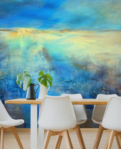 mural de arte abstracto azul personalizado llamado Light Covers the World de Annette Schmucker para cocinas y baños mural de arte abstracto azul personalizado llamado Light Covers the World de Annette Schmucker para cocinas y baños
