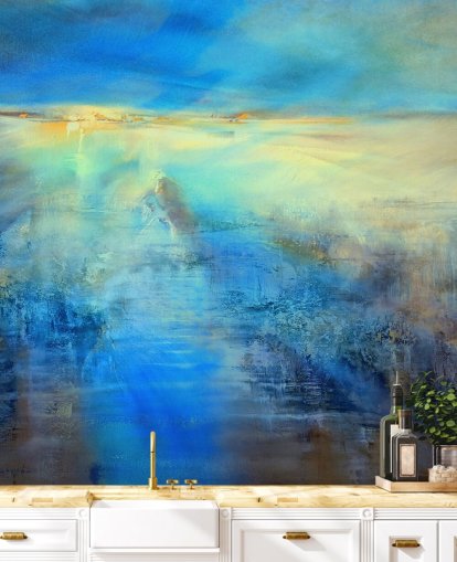 murale d'arte astratta blu personalizzato chiamato Light Covers the World di Annette Schmucker per cucine e bagni murale d'arte astratta blu personalizzato chiamato Light Covers the World di Annette Schmucker per cucine e bagni