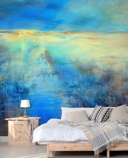 mural de arte abstrata azul personalizado chamado Light Covers the World, de Annette Schmucker, para cozinhas e banheiros mural de arte abstrata azul personalizado chamado Light Covers the World, de Annette Schmucker, para cozinhas e banheiros