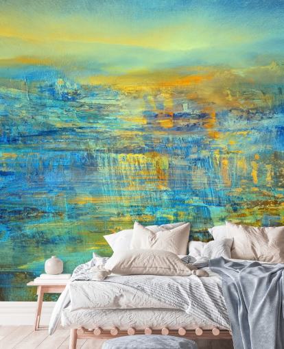 custom blue abstract mural called Magical Moment Panorama by Annette Schmucker custom blue abstract mural called Magical Moment Panorama by Annette Schmucker
