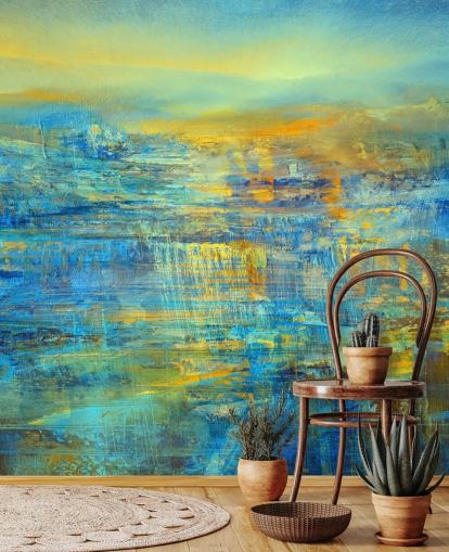 custom blue abstract mural called Magical Moment Panorama by Annette Schmucker