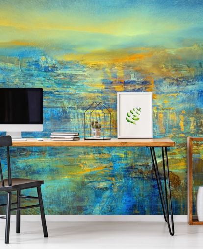 custom blue abstract mural called Magical Moment Panorama by Annette Schmucker
