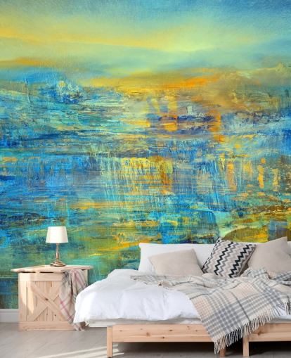 mural abstracto azul personalizado llamado Magical Moment Panorama de Annette Schmucker mural abstracto azul personalizado llamado Magical Moment Panorama de Annette Schmucker