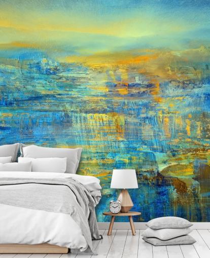 aangepaste blauwe abstracte muurschildering genaamd Magical Moment Panorama door Annette Schmucker aangepaste blauwe abstracte muurschildering genaamd Magical Moment Panorama door Annette Schmucker