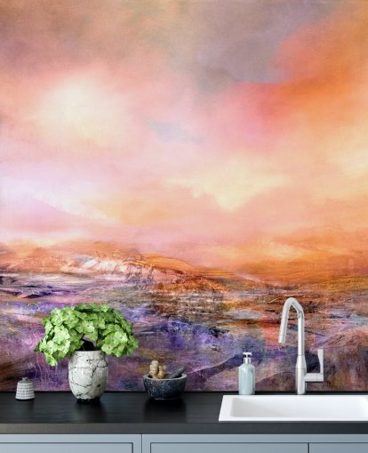mural de paisaje abstracto naranja y rosa personalizado llamado New Territory Bright Light de Annette Schmucker mural de paisaje abstracto naranja y rosa personalizado llamado New Territory Bright Light de Annette Schmucker