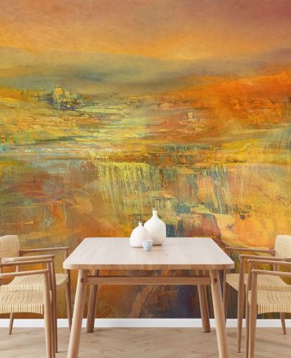 aangepaste abstracte muurschildering genaamd Never Ending Sunny Days Panorama door Annette Schmucker