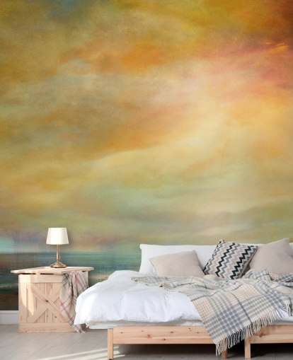 gelbes maßgeschneidertes abstraktes Himmels-Wandbild mit dem Titel On This Sweet Earth von Annette Schmucker