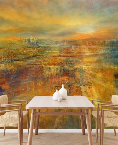 aanpasbare oranje panoramamuurschildering genaamd Pouring Sunlight Panorama van Annette Schmucker aanpasbare oranje panoramamuurschildering genaamd Pouring Sunlight Panorama van Annette Schmucker