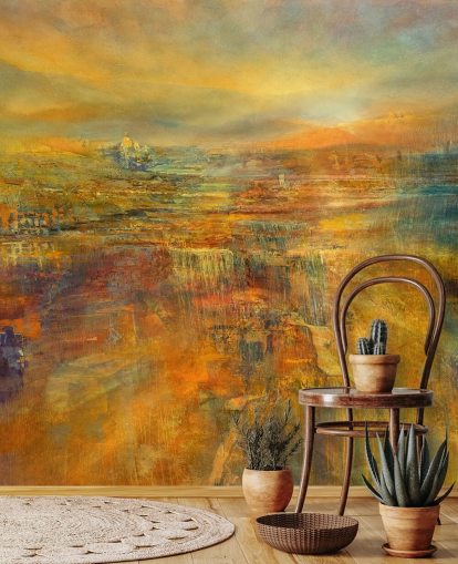 personalisierbares orangefarbenes Panorama-Wandbild namens Pouring Sunlight Panorama von Annette Schmucker