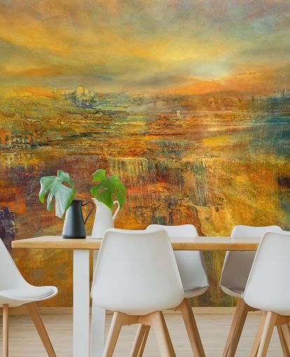 mural panorâmico laranja personalizável chamado Pouring Sunlight Panorama de Annette Schmucker