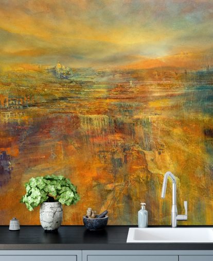 anpassningsbar orange panorama väggmålning som heter Pouring Sunlight Panorama av Annette Schmucker
