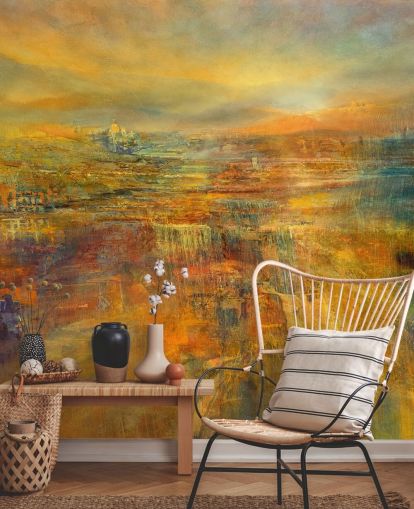 customisable orange panorama mural called Pouring Sunlight Panorama by Annette Schmucker