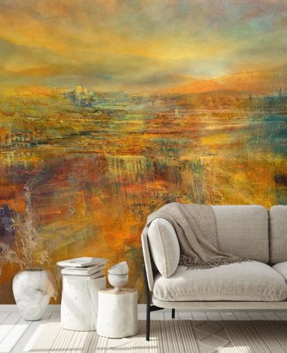 mural panorâmico laranja personalizável chamado Pouring Sunlight Panorama de Annette Schmucker