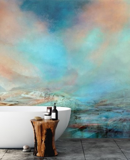 customisable blue abstract landscape wall mural called Spring in Iceland by Annette Schmucker customisable blue abstract landscape wall mural called Spring in Iceland by Annette Schmucker