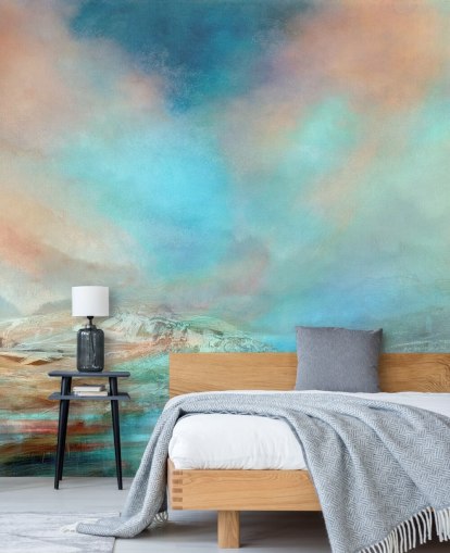 murale personalizzabile con paesaggio astratto blu chiamato Spring in Iceland di Annette Schmucker murale personalizzabile con paesaggio astratto blu chiamato Spring in Iceland di Annette Schmucker