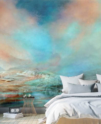 customisable blue abstract landscape wall mural called Spring in Iceland by Annette Schmucker customisable blue abstract landscape wall mural called Spring in Iceland by Annette Schmucker