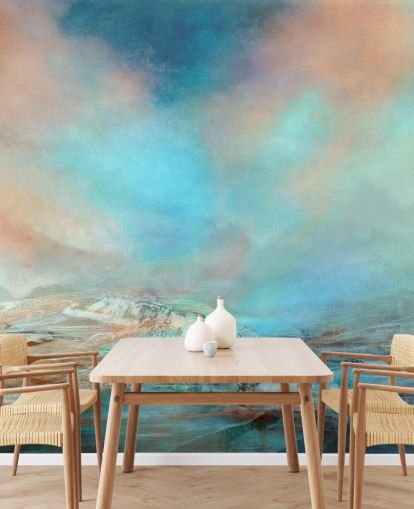 customisable blue abstract landscape wall mural called Spring in Iceland by Annette Schmucker