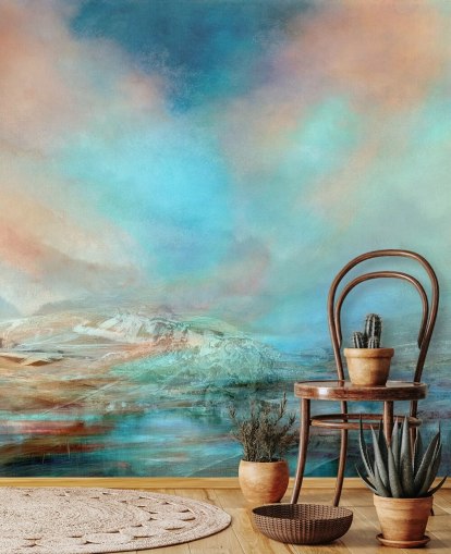 customisable blue abstract landscape wall mural called Spring in Iceland by Annette Schmucker customisable blue abstract landscape wall mural called Spring in Iceland by Annette Schmucker