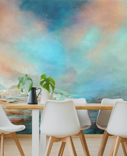 fresque murale de paysage abstrait bleu personnalisable appelée Spring in Iceland par Annette Schmucker fresque murale de paysage abstrait bleu personnalisable appelée Spring in Iceland par Annette Schmucker