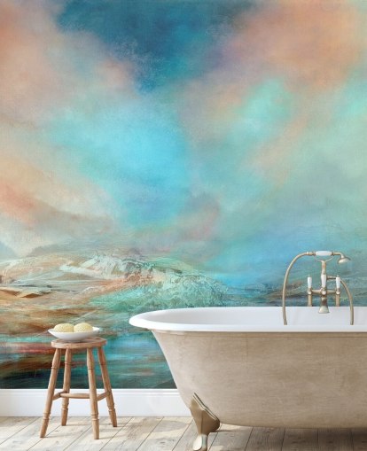 murale personalizzabile con paesaggio astratto blu chiamato Spring in Iceland di Annette Schmucker murale personalizzabile con paesaggio astratto blu chiamato Spring in Iceland di Annette Schmucker