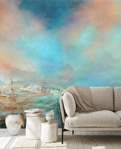 brugerdefinerbart blåt abstrakt landskabsvægmaleri kaldet Spring in Iceland af Annette Schmucker brugerdefinerbart blåt abstrakt landskabsvægmaleri kaldet Spring in Iceland af Annette Schmucker