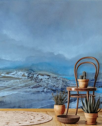 blue custom abstract landscape mural called Silent by Annette Schmucker for bedrooms and bathrooms