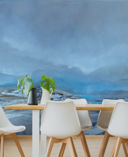 blue custom abstract landscape mural called Silent by Annette Schmucker for bedrooms and bathrooms