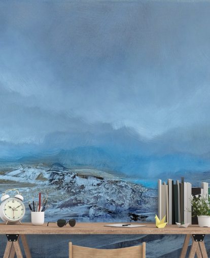 blue custom abstract landscape mural called Silent by Annette Schmucker for bedrooms and bathrooms blue custom abstract landscape mural called Silent by Annette Schmucker for bedrooms and bathrooms