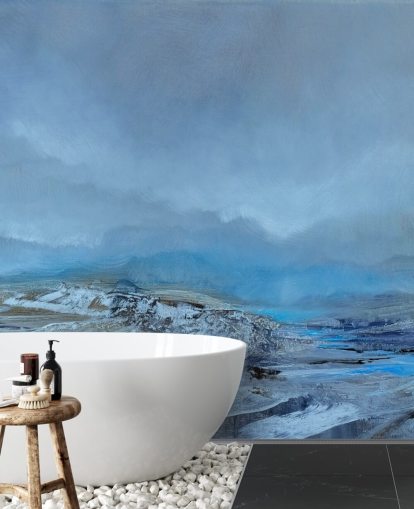 blue custom abstract landscape mural called Silent by Annette Schmucker for bedrooms and bathrooms blue custom abstract landscape mural called Silent by Annette Schmucker for bedrooms and bathrooms