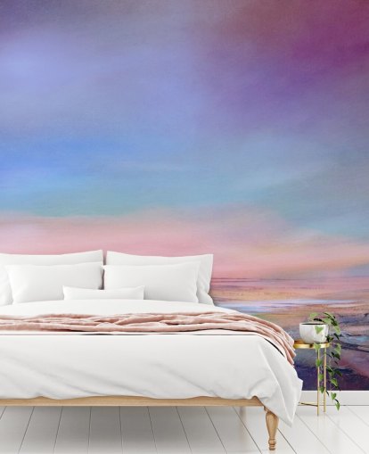 mural de paisagem abstrata personalizável em roxo e rosa chamado The Colours of an Evening in May, de Annette Schmucker mural de paisagem abstrata personalizável em roxo e rosa chamado The Colours of an Evening in May, de Annette Schmucker