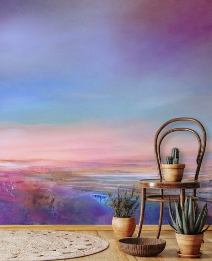 Personalisierbares abstraktes Landschaftsgemälde in Violett und Rosa mit dem Titel Die Farben eines Abends im Mai von Annette Schmucker Personalisierbares abstraktes Landschaftsgemälde in Violett und Rosa mit dem Titel Die Farben eines Abends im Mai von Annette Schmucker