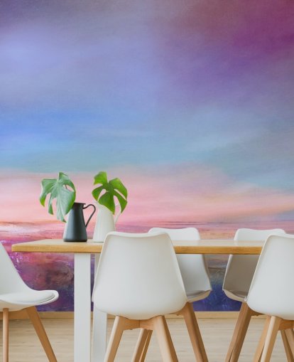 lilla og rosa tilpassbart abstrakt landskapsmaleri kalt The Colours of an Evening in May av Annette Schmucker lilla og rosa tilpassbart abstrakt landskapsmaleri kalt The Colours of an Evening in May av Annette Schmucker