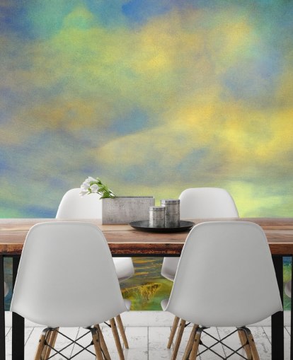 mural abstracto de cielo morado y verde llamado Dreaming Skies de Annette Schmucker mural abstracto de cielo morado y verde llamado Dreaming Skies de Annette Schmucker