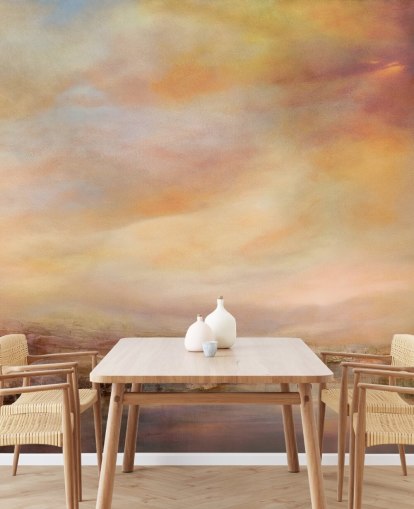 yellow and pink abstract landscape mural called Whispers of Sunset by Annette Schmucker yellow and pink abstract landscape mural called Whispers of Sunset by Annette Schmucker