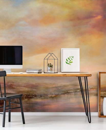 yellow and pink abstract landscape mural called Whispers of Sunset by Annette Schmucker