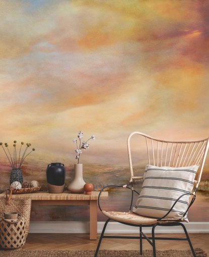 mural de paisagem abstrata amarelo e rosa chamado Whispers of Sunset, de Annette Schmucker