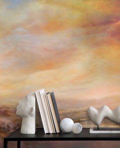 yellow and pink abstract landscape mural called Whispers of Sunset by Annette Schmucker yellow and pink abstract landscape mural called Whispers of Sunset by Annette Schmucker